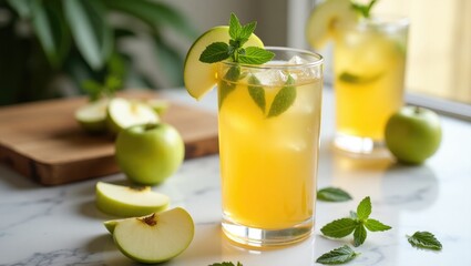 Fototapeta premium Chilled apple juice spritzer ready to enjoy