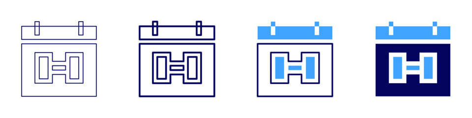 Fitness calendar icon in 4 different styles. Thin Line, Line, Bold Line, Duotone. Duotone style. Editable stroke