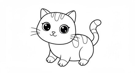 Obraz premium Adorable cartoon kitten sits playfully simple line art drawing. AI Generated