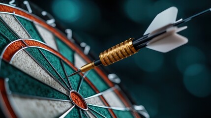 Dart Hitting Bullseye on Archery Target in Competitive Sport Event with Focus and Precision