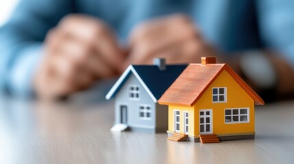Detailed miniature model of a residential home featuring various architectural styles roof designs and landscaping elements  The model represents the concepts of real estate investment home ownership