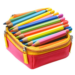 Fototapeta premium Colorful Pencils Filling Pencil Case Creative Back to School Supplies