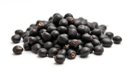 Vigna mungo, commonly referred to as black gram or urad dal, displayed on a white background. Positioned flat and looking up.