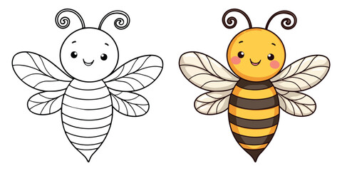  Bee Isolated Line Art Vector Outline Illustration Black and White with Coloring Sample