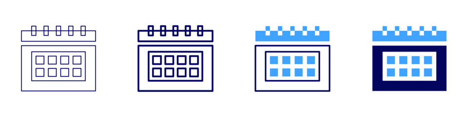 Social calendar icon in 4 different styles. Thin Line, Line, Bold Line, Duotone. Duotone style. Editable stroke