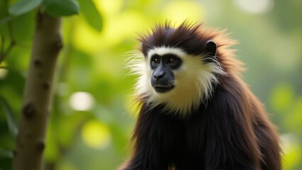 Saki monkey with a white face