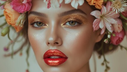 Naklejka premium Lush Floral Beauty Enhanced with Glittering and Glamorous Lips that Shine Radiantly