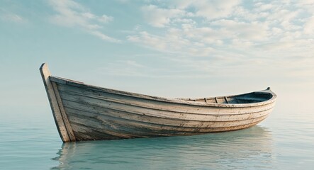 Weathered Wooden Boat with Rustic Charm Floating on Water