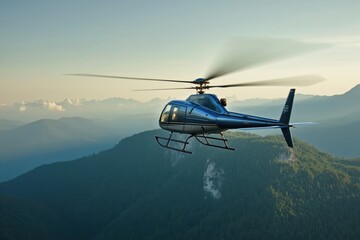 A Helicopter Flying in the Air Over a Mountain Range - Generative AI