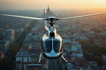 An Aerial View of a Helicopter Flying Over a City - Generative AI