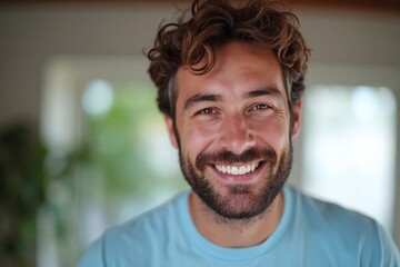 Obraz premium man with curly hair smiling at the camera