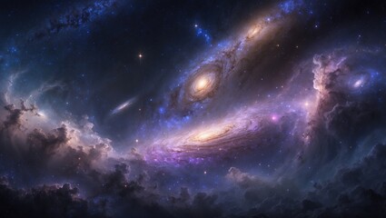 Cosmic expanse abundant with stars, nebulae, and galaxies