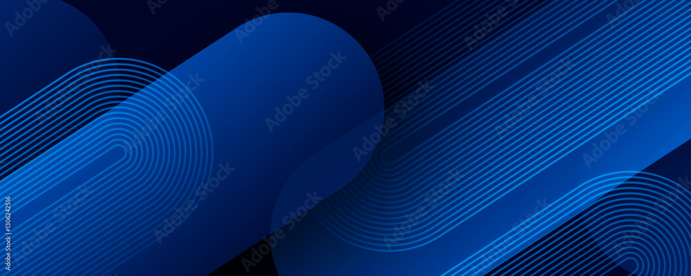 Poster 3D blue techno abstract background overlap layer on dark space with rounded lines effect decoration. Modern graphic design element stripes style concept for web banner, flyer, card, or brochure cover