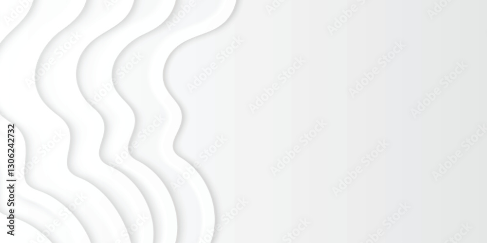 Poster neumorphism background with smooth white wavy layers and shadow effect. clean minimal border design 