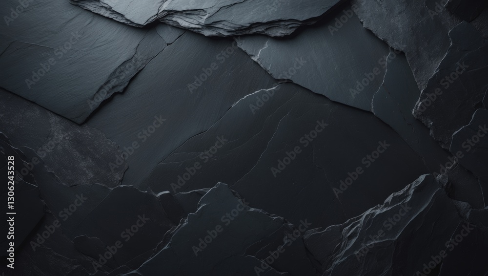 Poster slate texture in shades of dark grey and black. flat lay perspective with space for text.