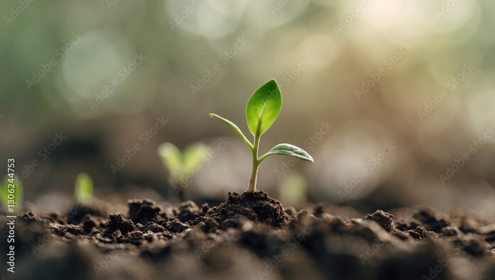 Poster idea of a fresh beginning represented by a growing seedling (tree). symbolism of growth and ecologic
