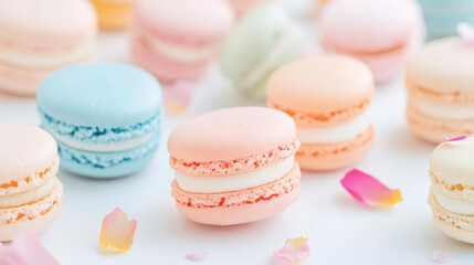 Delicious pastel macarons with floral accents