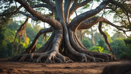 a banyan tree with expansive roots