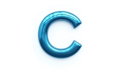 Naklejka premium A neon blue metallic lowercase letter C with a glossy finish is displayed against a white background, featuring a clipping path.