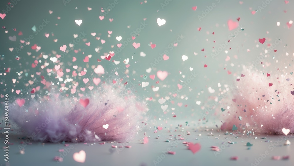 Poster Adorable Heart-Shaped Confetti and Sparkles in a Mini Abstract Pastel Color Seamless Pattern Background