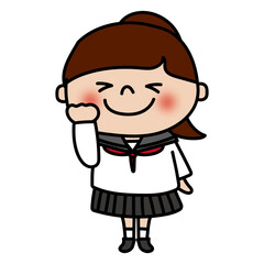 ガッツポーズをするセーラー服を着た中学生の女の子