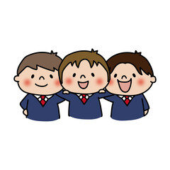 ブレザーを着て肩を組む男の子たち