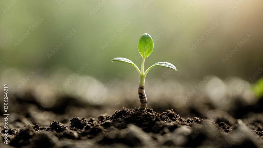 Poster idea of new beginnings represented by a germinating seedling (tree). growth and environmental signif