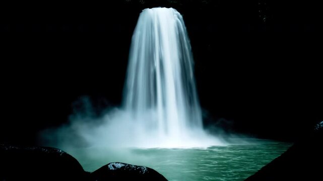 Realistic Waterfall with fog and mist, 4K video footage