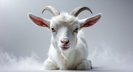 Fototapeta premium Adorable goat on a white backdrop with a clipping path included