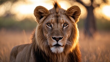 Fototapeta premium Juvenile male lion in its natural habitat