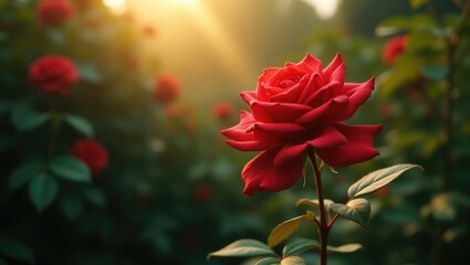 Obraz premium Deep red rose variety known as hot cocoa flourishing in a botanical garden
