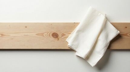 Cream-colored fabric draped elegantly atop a light wood plank, minimalist design concept