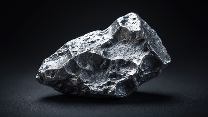 Naklejka premium large silver chunk on dark backdrop. Unrefined silver mineral, native silver piece from Liberia, set against a black background. Mineral extraction.