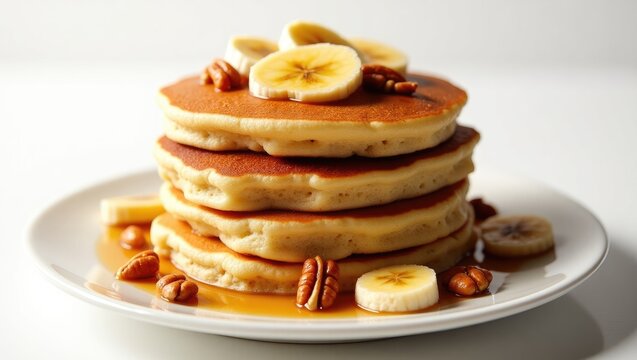 Detailed view of a tower of banana walnut pancakes