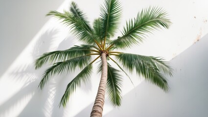 Coconut Palm Tree View from Above (Young Coconut Tree 2), with a white background, transparent effect.