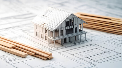 Apartment architecture plans with 3D building structure, Architect project drawing blueprint