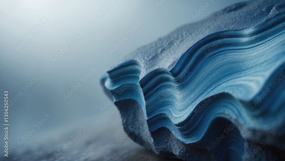 Poster close-up view of a rock showcasing shades of blue. the stone exhibits intricate curves and smooth pa