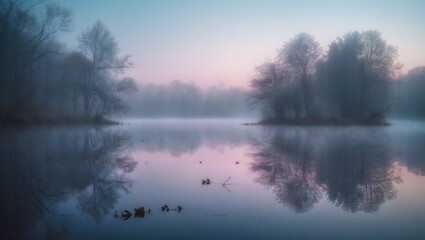 Fototapeta premium a tranquil lake mirroring trees amidst serene waters