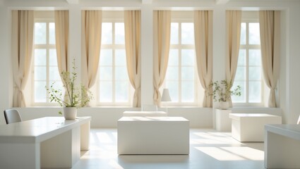 Fototapeta premium Bright and airy office space with light decor.