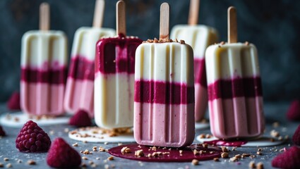 Pale pink and white cakesicles featuring ruby and white chocolate. Homemade dessert popsicles. Chocolate pie pop treats.