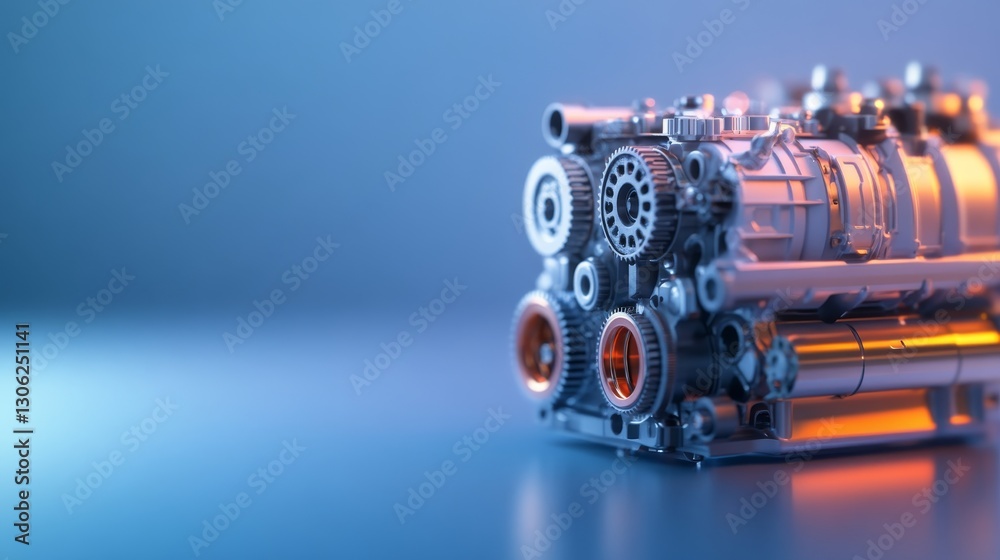 Aufkleber this display features a detailed mechanical engine with interlocking gears and parts, set against a 