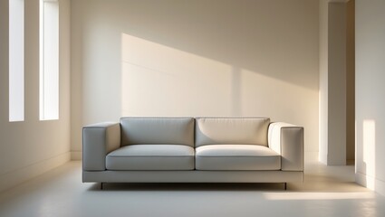 a sofa situated in a living room with space for a mockup