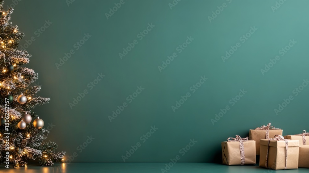 Leinwandbilder a minimalist christmas tree stands adorned with simple ornaments, complemented by neatly wrapped gif