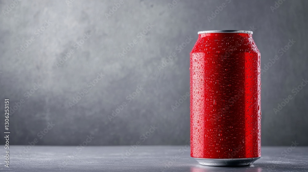 Aufkleber A singular red soda can featuring droplets of condensation stands out against a clean gray background, emphasizing simplicity and freshness in design