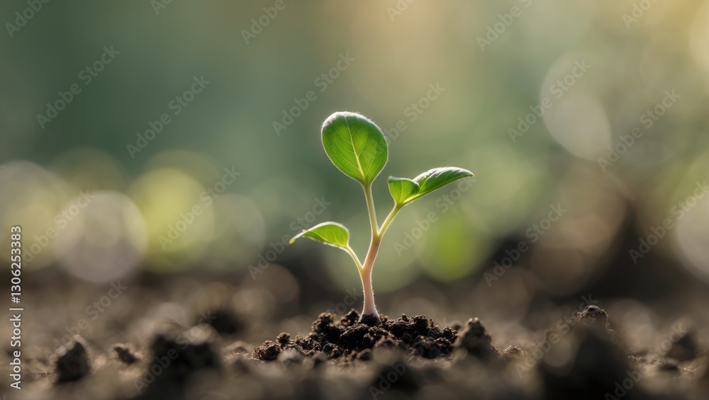 Aufkleber idea of fresh beginnings represented by a germinating seedling (tree) with themes of business growth