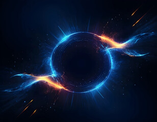 Fototapeta premium A stunning abstract background with a dark blue gradient and vibrant, glowing particles exploding outward in radiant waves. 