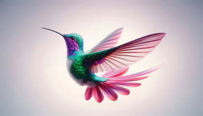Fototapeta premium Hummingbird flying in secret on a white background.