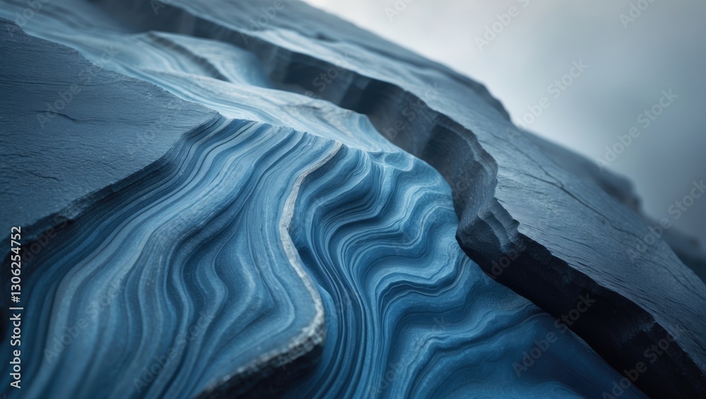 Aufkleber Close-up view of a rock showcasing various shades of blue. The stone features flowing curves and smooth edges shaped by oceanic erosion. Textured rocks exhibit a vibrant and dramatic appearance fro...