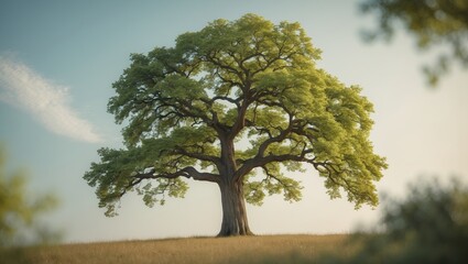 Fototapeta premium a solitary oak tree adorned with vibrant summer leaves