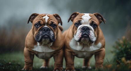 Fototapeta premium Pair of Adorable Young Bulldogs in Nature